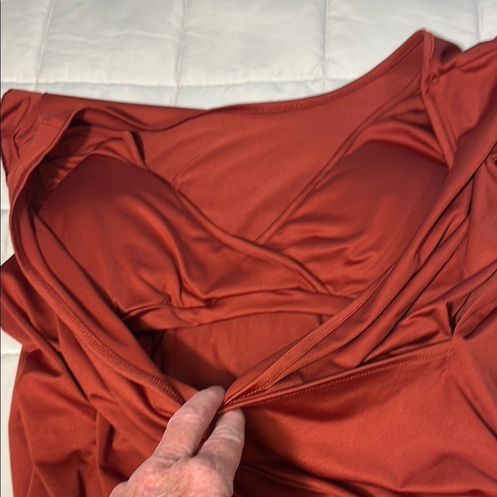 One-Piece Rust Orange Ruffle Swimsuit Romper size L - Picture 4 of 12